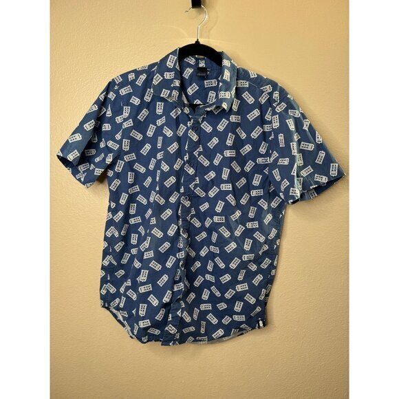 BBC Hot Topic Men's Blue Shirt Size S short sleeve collared button‎ up cotton - Picture 2 of 8